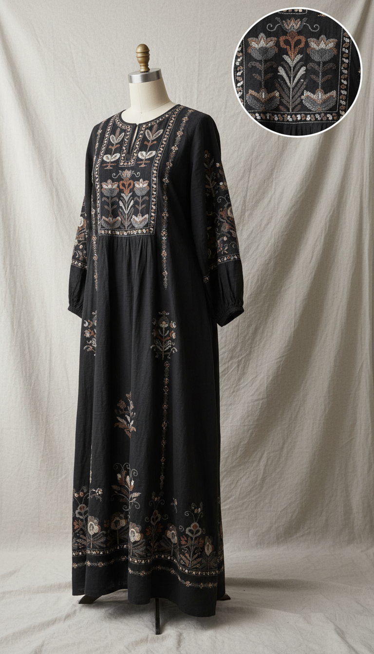 Ebony Hand-Embroidered Heritage Dress