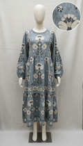 Stonewash Floral Folk Motif Midi Dress