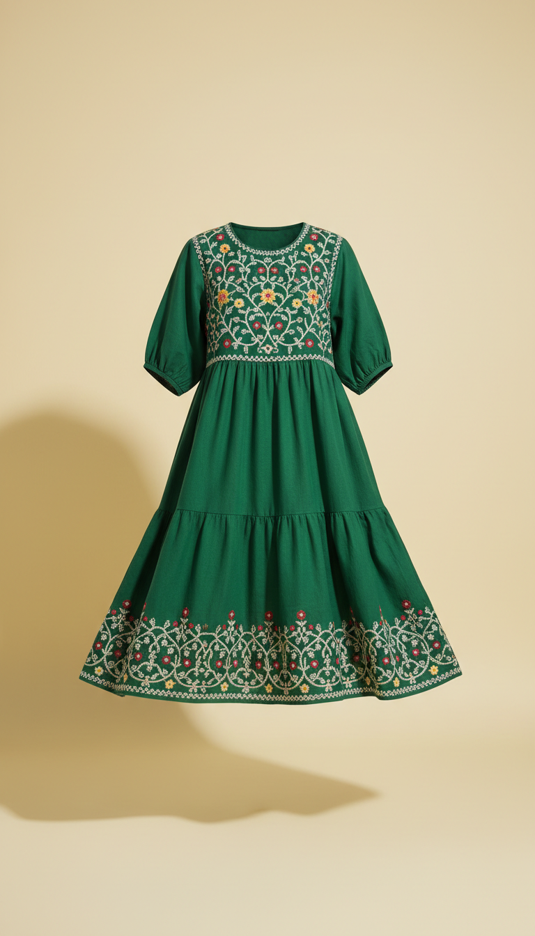 Garden Green Vinework Smock Dress