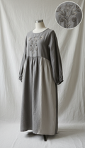 Worn Pewter Gathered Linen Day Dress