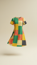 Sun Motif Yellow Patchwork Shift Dress